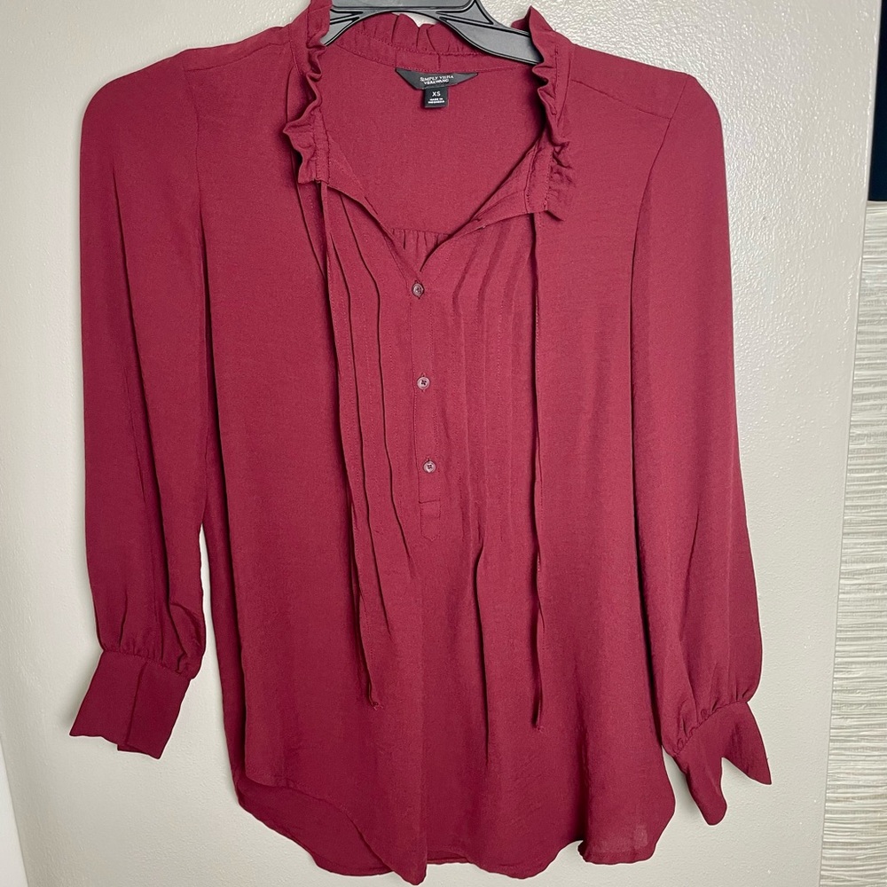 Simply Vera Vera Wang Maroon Blouse with Ruffle Trim